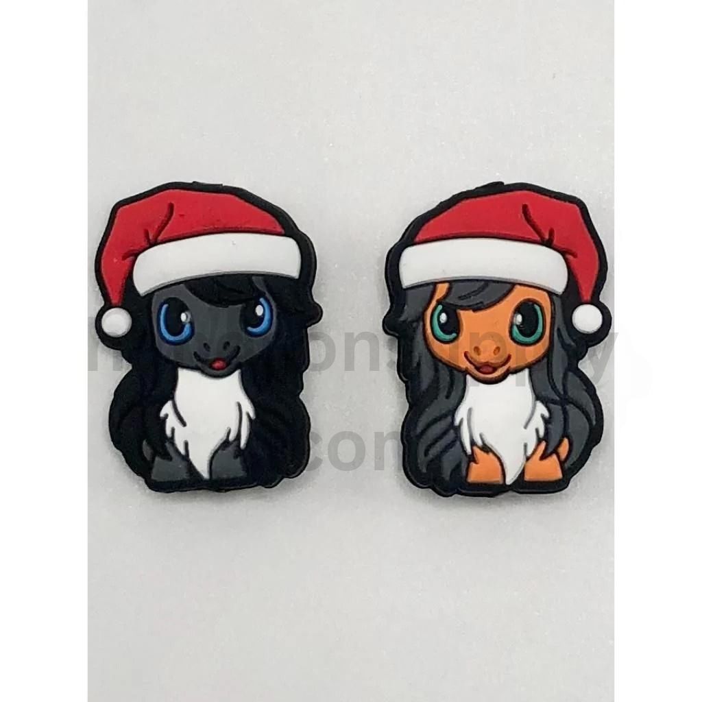 Cartoon My Little Halloween Pony with Red Christmas Hat Silicone Focal Beads