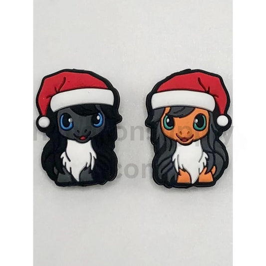 Cartoon My Little Halloween Pony with Red Christmas Hat Silicone Focal Beads