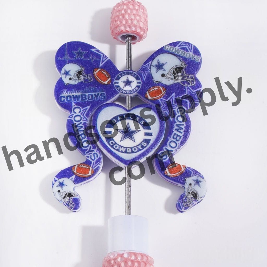 Dallas American Football Team Design Heart and Bowtie-Shaped Silicone Focal Beads, 44*52MM