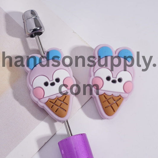 K-Pop Style Korea Boy Group Purple Pony Design Ice Cream Shape Silicone Focal Beads