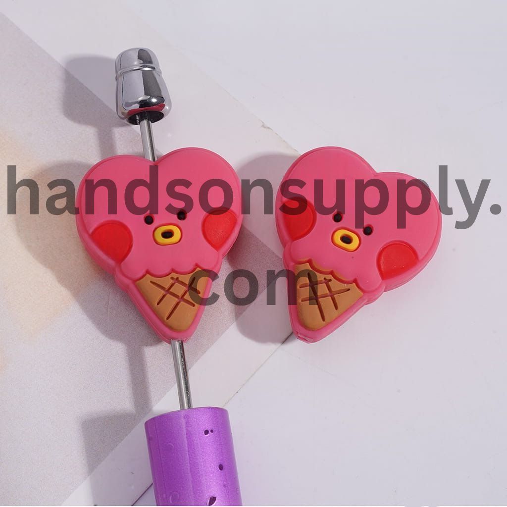 K-Pop Style Korea Boy Group Ice Cream Shape with Red Heart Silicone Focal Beads