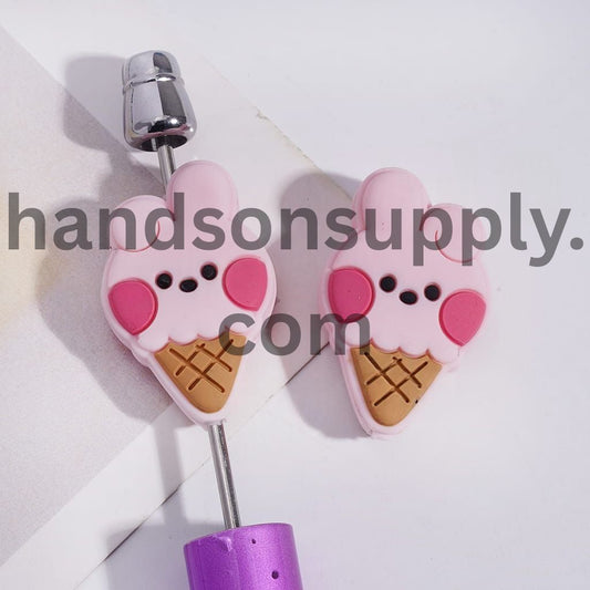 Korea Boy Group Cute Pink Bunny Design Ice-Cream Shaped Silicone Focal Beads