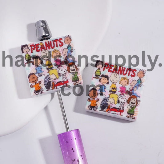 Dog Family Pattern Print on White Flat Square Shape Silicone Focal Beads