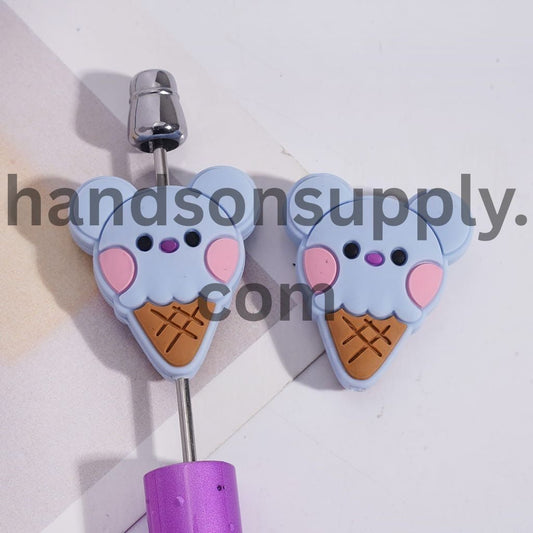 Ice Cream Shape with Korea Boy Group Blue Koala Design Silicone Focal Beads