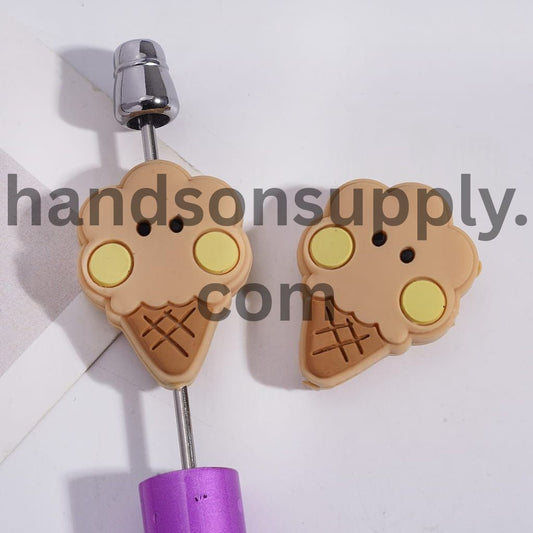 Ice Cream Shape with Brown Cookie Design Silicone Focal Beads
