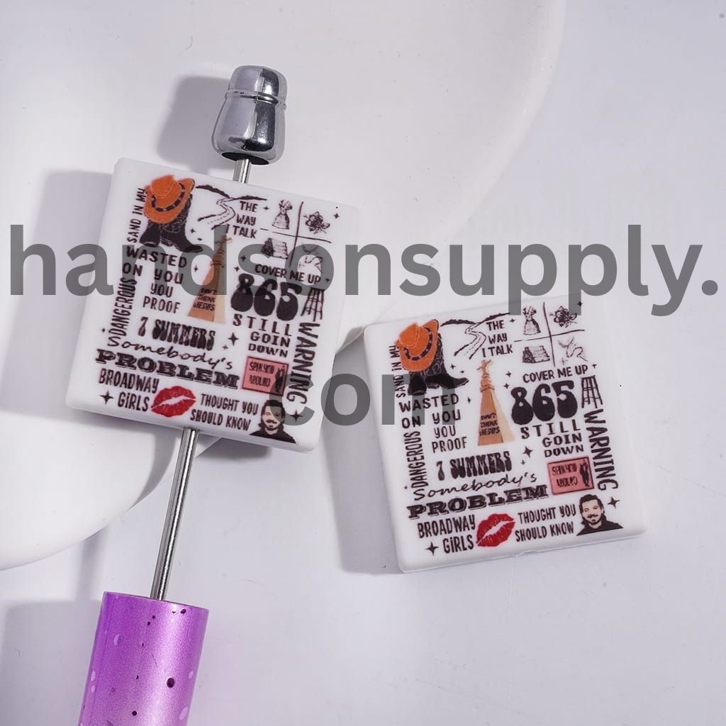 American Countryside Singer Pattern Flat Square Shape Silicone Focal Beads
