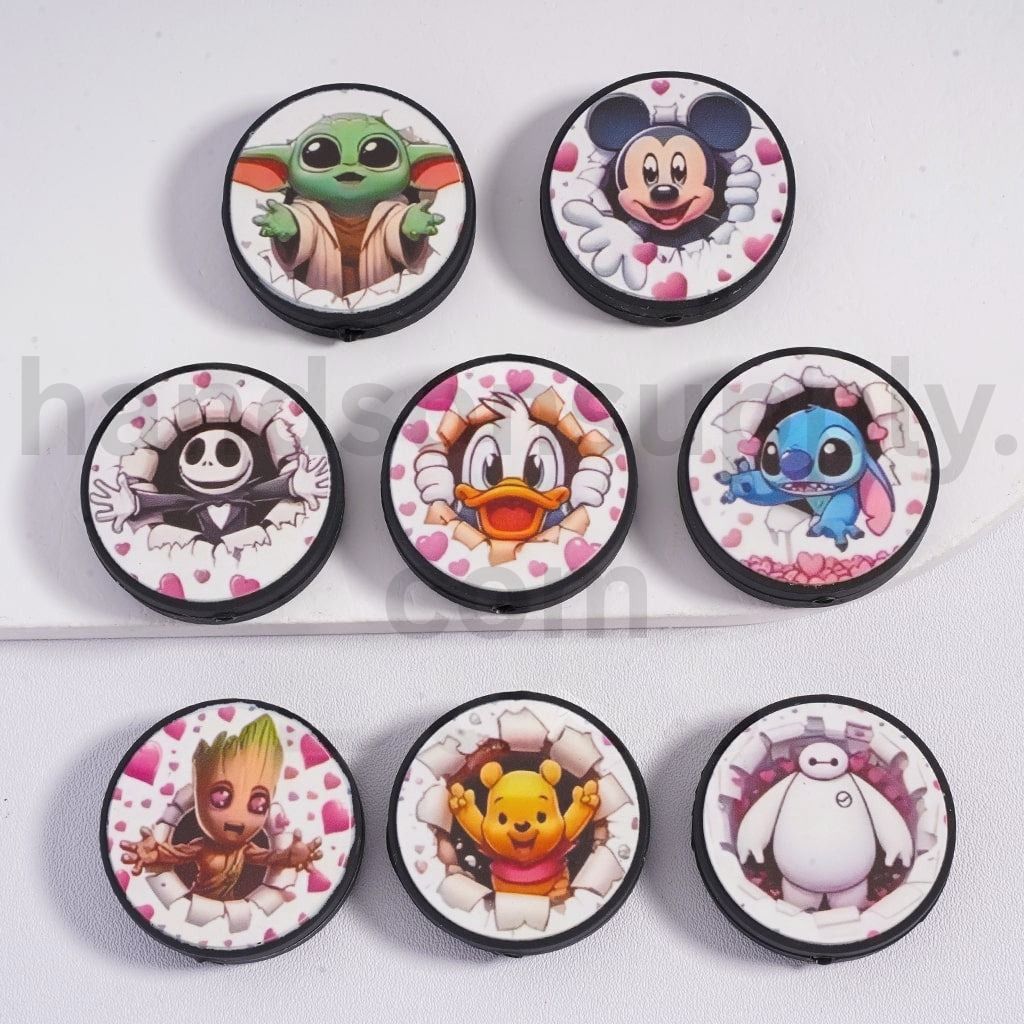 Disney Characters Mickey, Donald, Stitch, Pooh, Grogu Cartoon Silicone Focal Beads  Random Mix