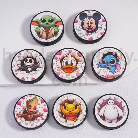 Disney Characters Mickey, Donald, Stitch, Pooh, Grogu Cartoon Silicone Focal Beads  Random Mix