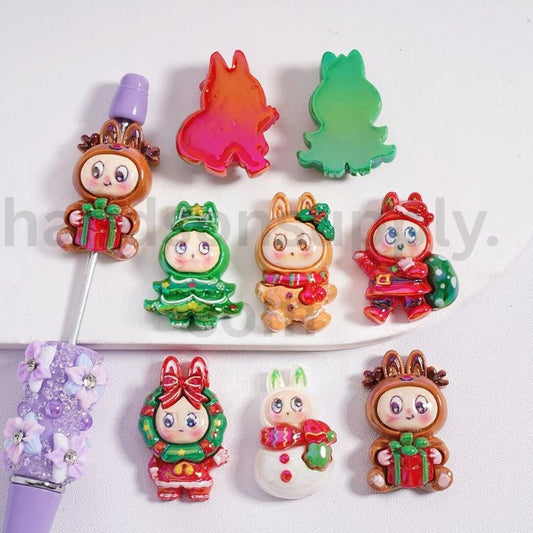 UV Coating Cute Christmas Characters Santa, Snowman, Gingerbread & More, Acrylic Beads Random Mix