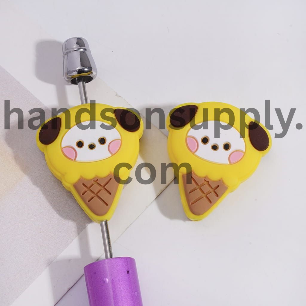 Korea Boy Group Ice Cream Shape with Cute Yellow Dog Design Silicone Focal Beads