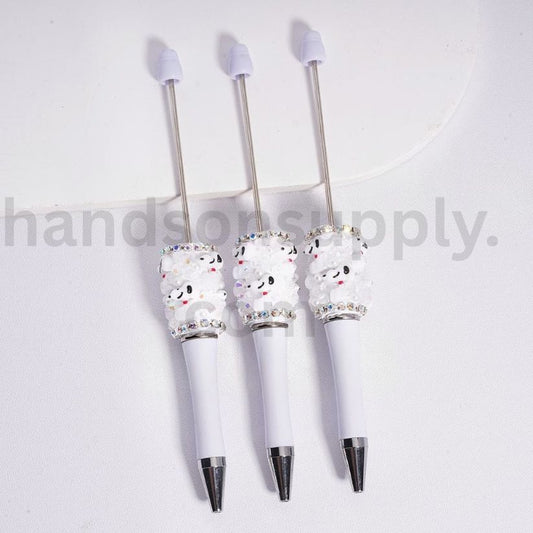 Luminous Cute Snoop Design with White Pearls & AB Rhinestone Chains Beadable Clay Pen
