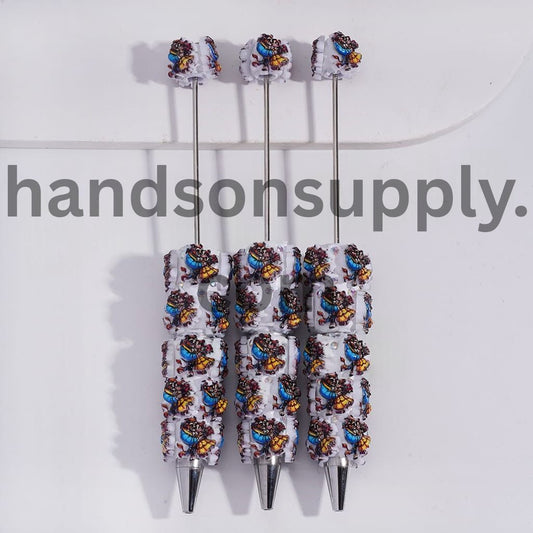 Beautiful Girl & Wild Beast Character Design & AB Rhinestone Beadable Clay Pen