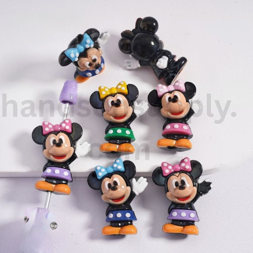 Luminous Cute Minnie Mouse With Bowknot Soft PVC Rubber Beads 26*33MM Random Mix