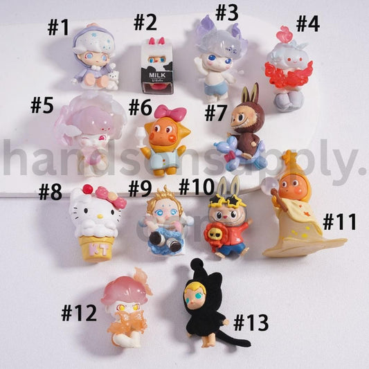 Kawaii Blind Box Mini Figurines Bunny, Kitty, Star, Fairy & Cartoon Characters with Colorful Round Bead Charms (No Hole)