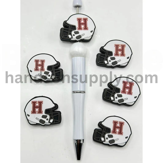 America College University USA Football Teams Harvard Crimso Helmet Silicone Focal Beads