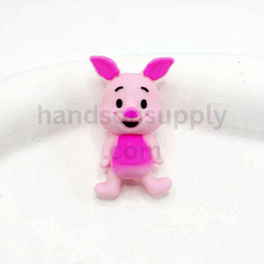 3D Cute Sitting Design Pink Pig Character Silicone Focal Beads