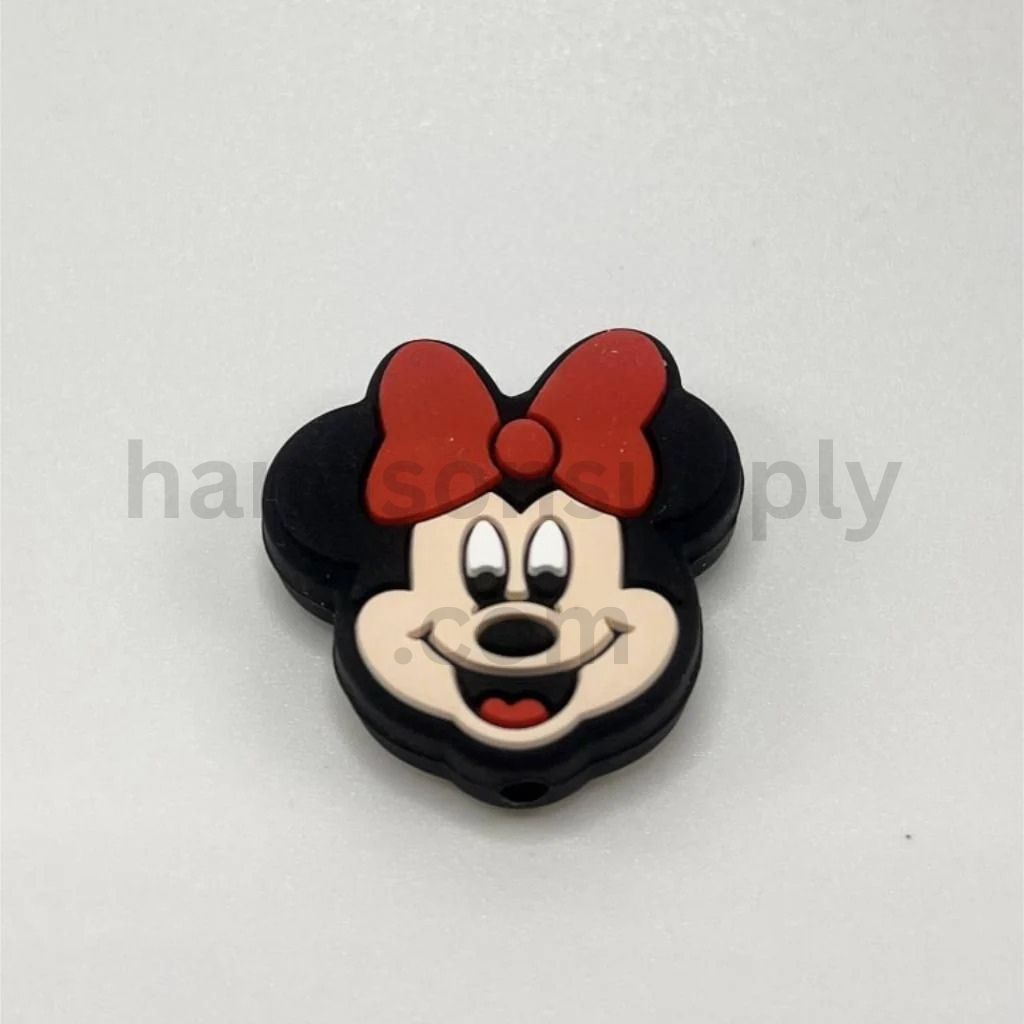 Charming Cartoon Mouse with Face Ribbon Silicone Focal Beads