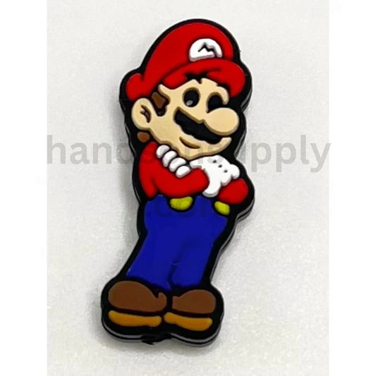 Adorable Cartoon Plumber Character with Red Hat Game Themed Silicone Focal Beads