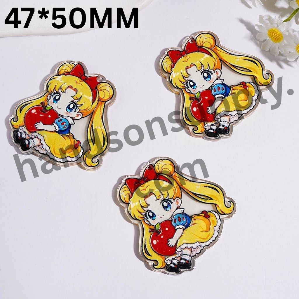 Magical Girl Character In Princess-Style Clothes Holding Apple Clear Single Side Acrylic Pendants, 47*50MM
