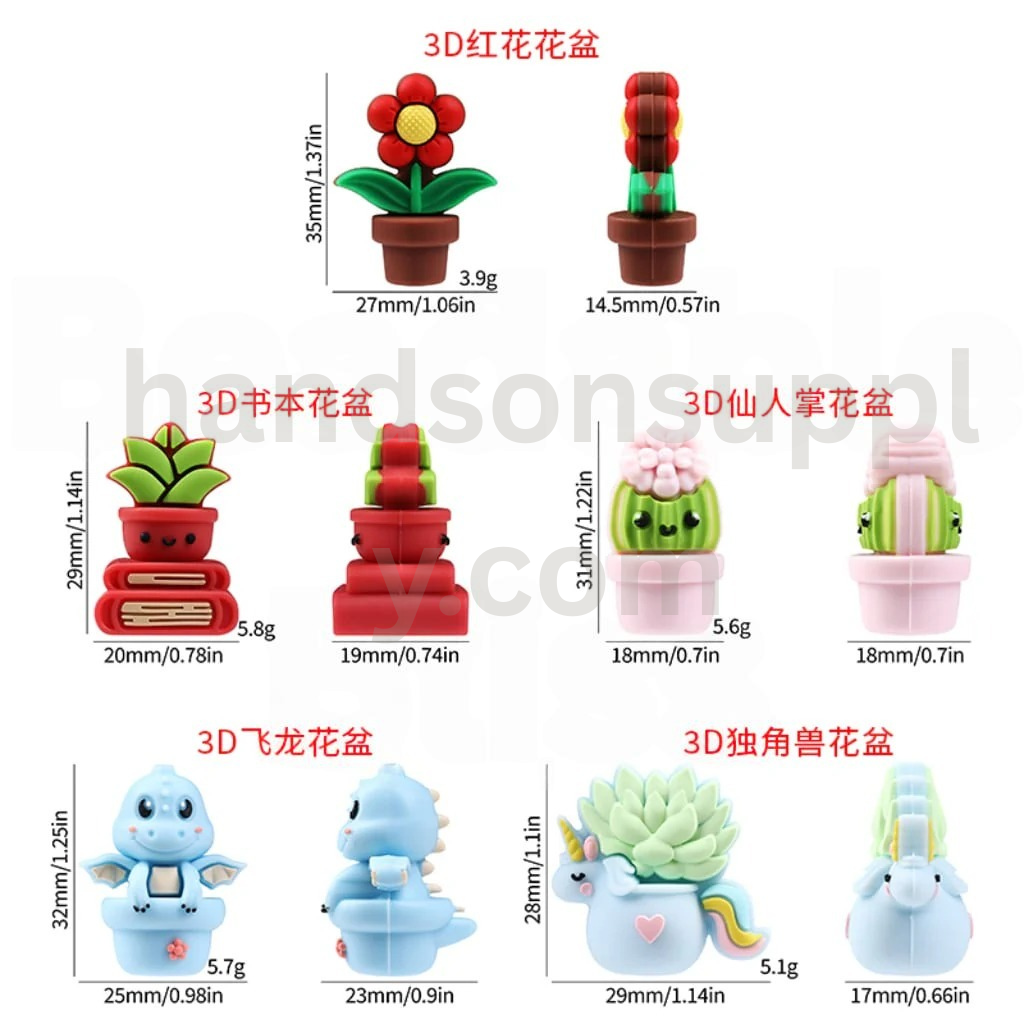 Red Book Cactus Flying Dragon Unicorn Flower Pots 3D Cute Silicone Focal Beads