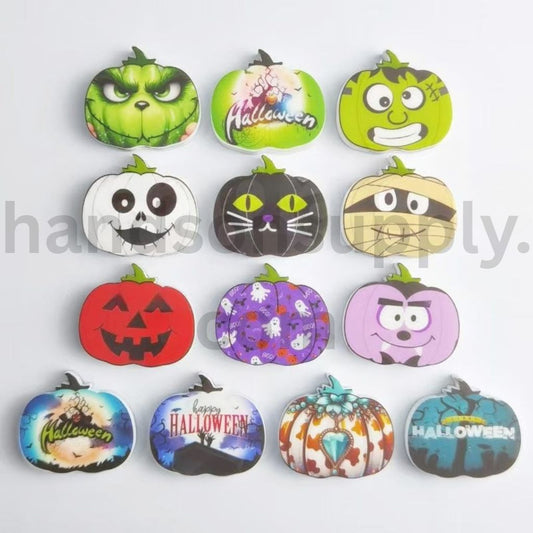 Green Monster, Black Cat & Ghost Mix Round, Flat, Character Halloween Shapes Silicone Focal Beads Random Mix
