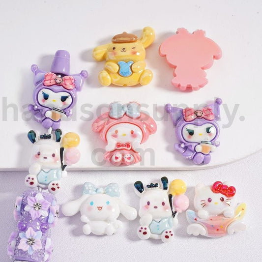 Luminous Adorable Family Cute Cat Character Kurom My Melod Pom Pom Puri Pochacc Cinnamonrol Flat Back  Acrylic Beads Random Mix