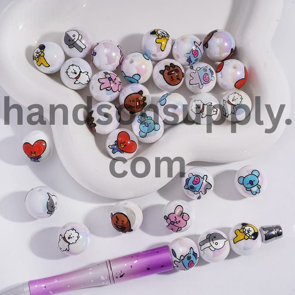 UV Coated K-Pop Korea Boy Group prints Round Acrylic Beads 16MM Random Mix