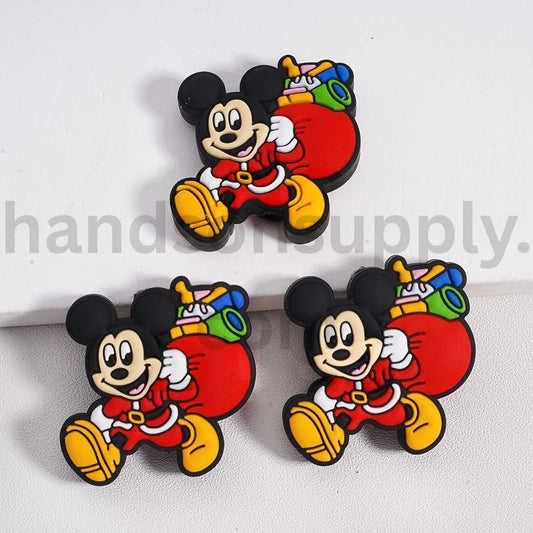 Mickey Holding Gift Bag, Holiday Theme Christmas Mickey Silicone Focal Bead