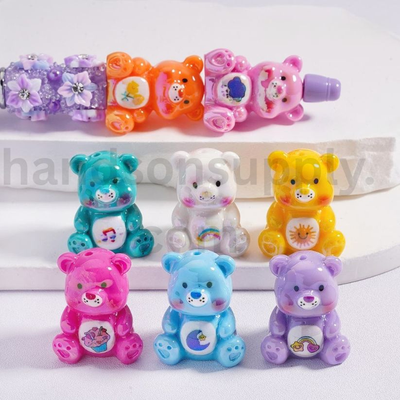 Luminous UV Coated Mini Size Rainbow Bears Multi-Color Acrylic Beads 22*27MM Random Mix