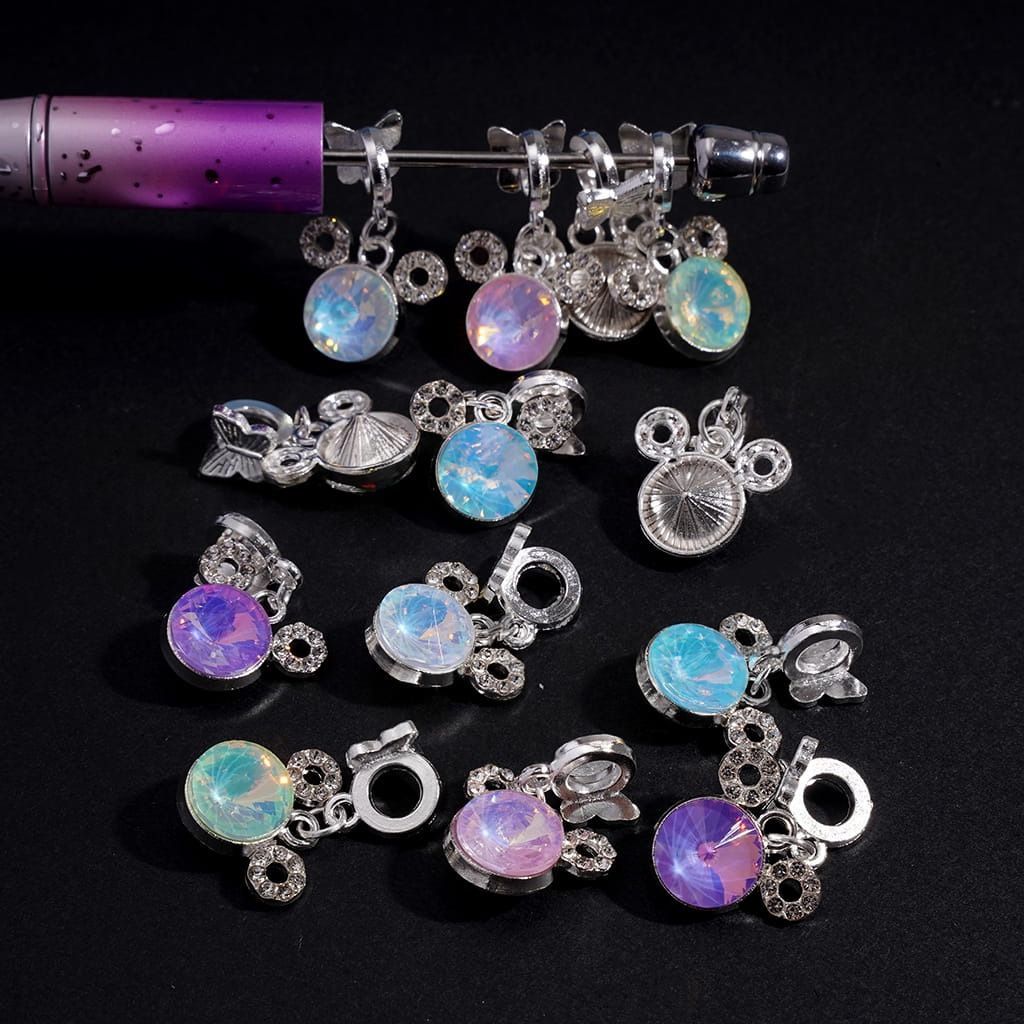 Silver Alloy Bail Beads Cute Butterfly Pendant Charm Mouse Character Head with Rhinestones Random Mix
