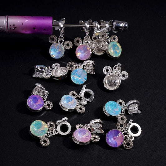 Silver Alloy Bail Beads Cute Butterfly Pendant Charm Mouse Character Head with Rhinestones Random Mix