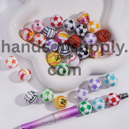 Sport Theme Round Shape Acrylic Beads for Bracelets 16MM, Random Mix
