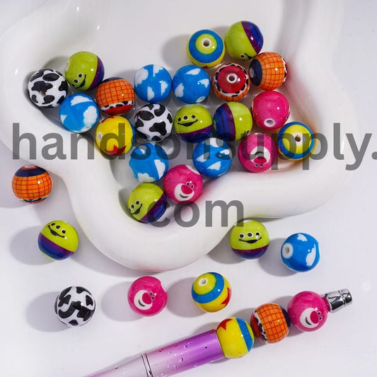 Cute Game Adventure Cartoon Round Acrylic Beads for Bracelets 16MM, Random Mix