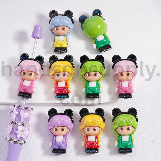 UV Finish Dimo Series Beads with Mickey Ears, Clips Pop Mar Multi Color Soft PVC Figures 20*34mm Random Mix