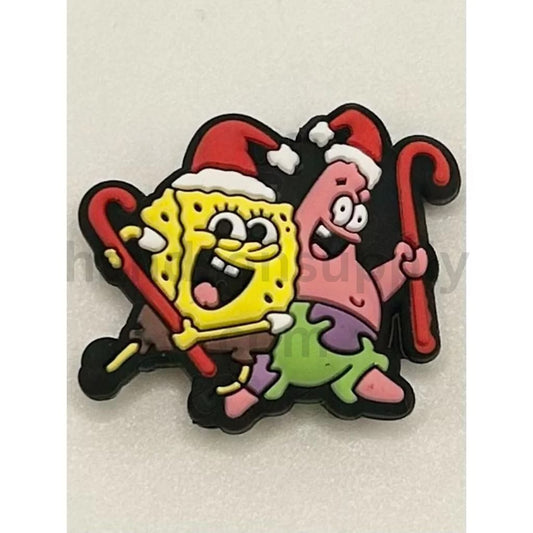 Colorful Christmas Cartoon Patrick Star & Sponge with Candy Cane Silicone Focal Beads