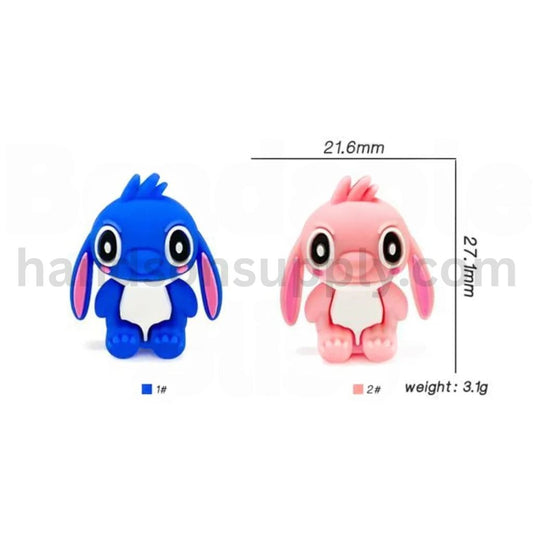 3D Cute Cartoon Blue Pink Stitc Silicone Focal Beads, Random Mix
