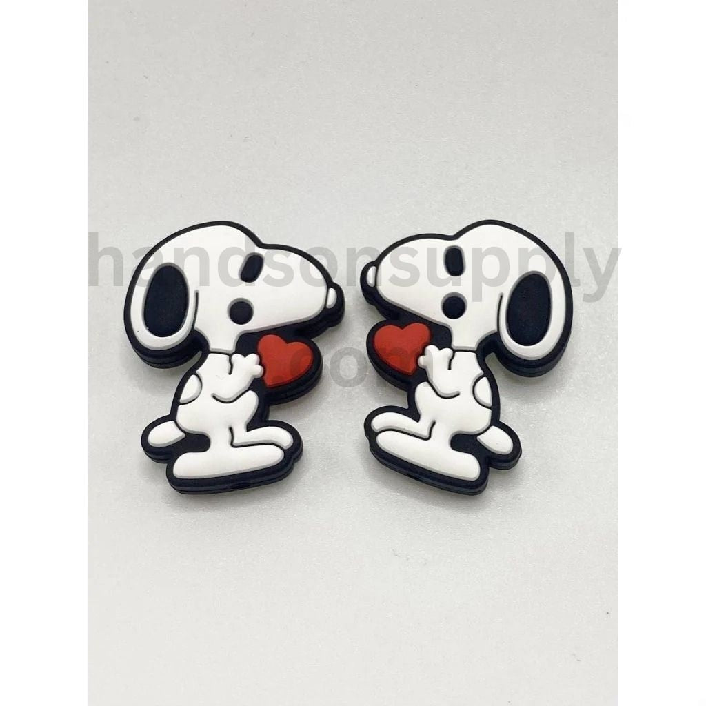 Beagle Dog Harry Character with Red Heart Design Silicone Focal Beads