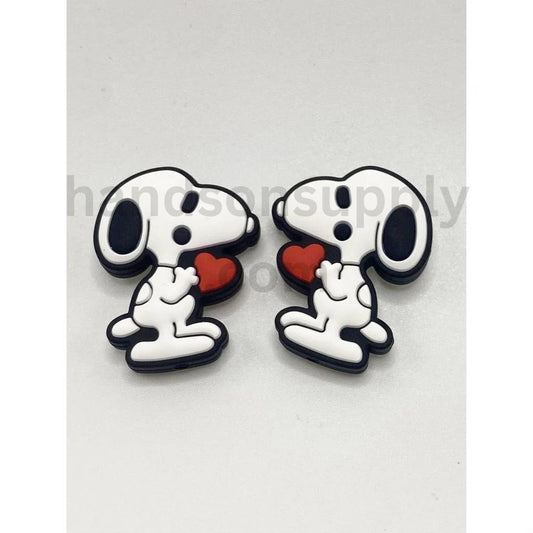 Beagle Dog Harry Character with Red Heart Design Silicone Focal Beads