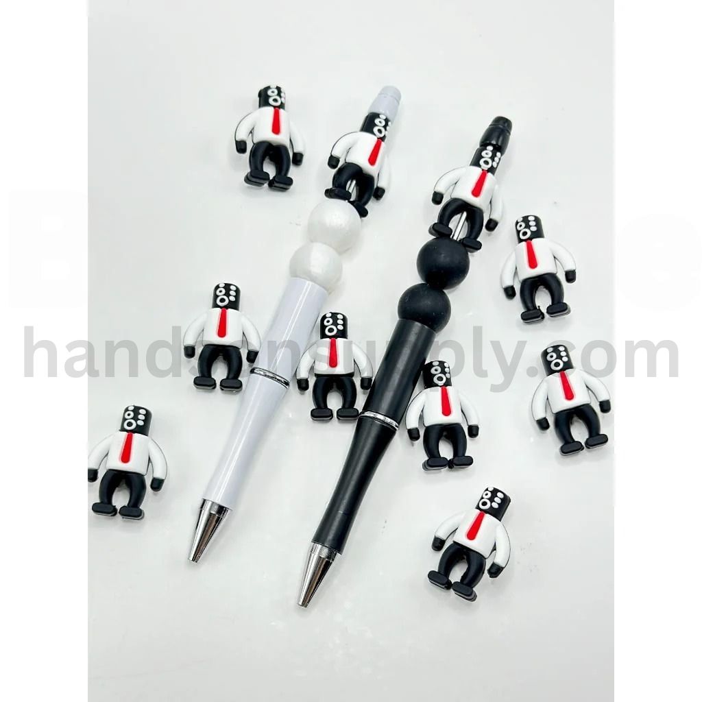 3D A Monitor Ma Man in White Shirt Black Trousers Pants Red Tie Toilet Silicone Focal Beads