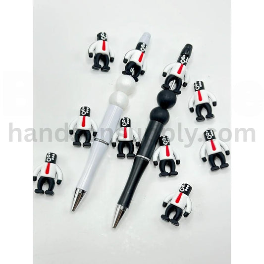 3D A Monitor Ma Man in White Shirt Black Trousers Pants Red Tie Toilet Silicone Focal Beads