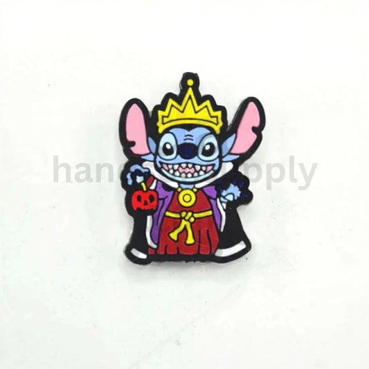 Blue Halloween Stitch Inspired Character with Crown and Pumpkin Silicone Focal Beads