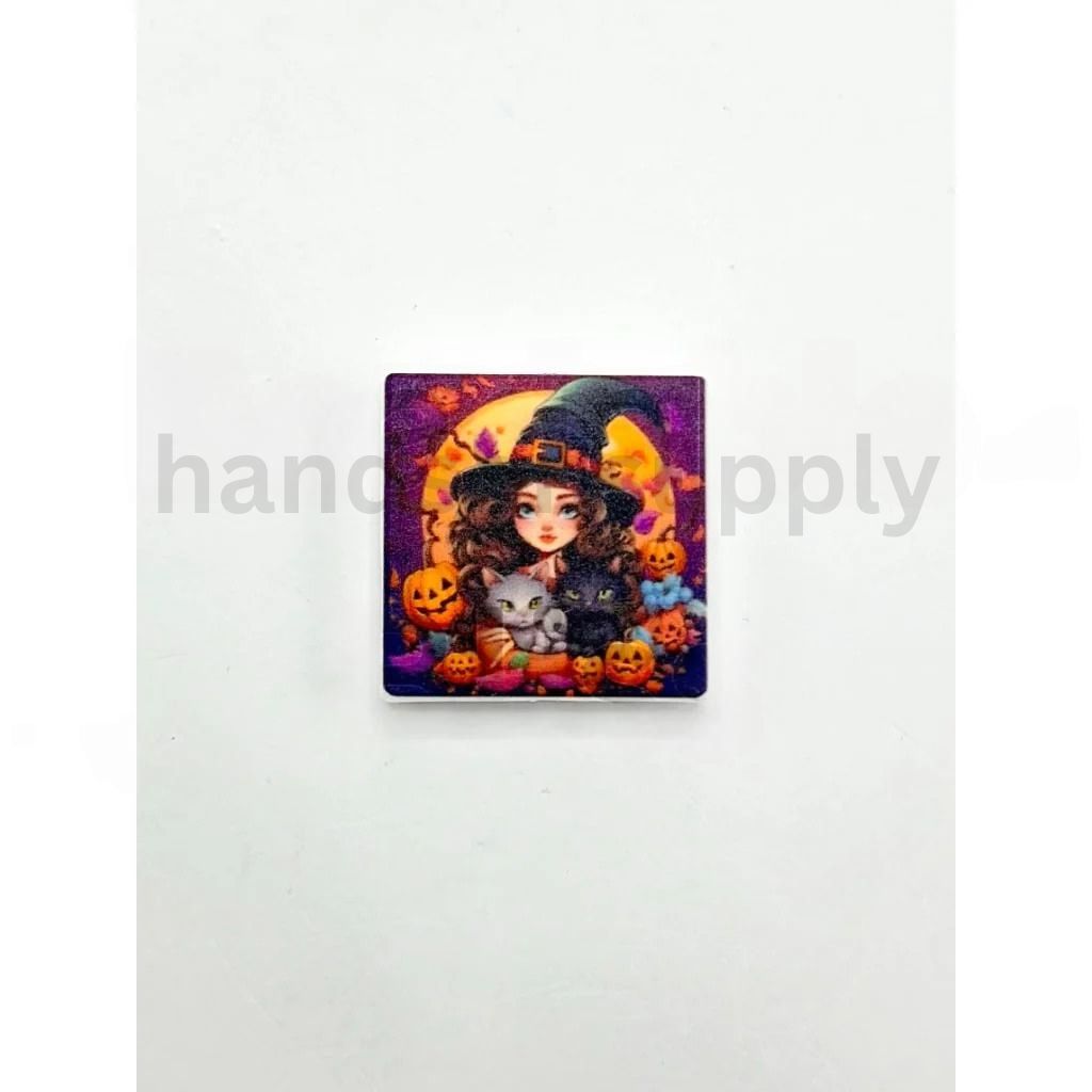 Cute Halloween Little Girl with Black Magic Hat and Cats Pumpkin Silicone Focal Beads