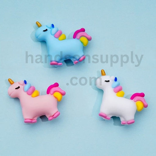 3D Cute Vivid Colorful Unicorns in Solid Colors Silicone Focal Beads