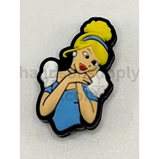 Daydreaming Cinderella Royal Girl in Blue Dress Silicone Focal Bead