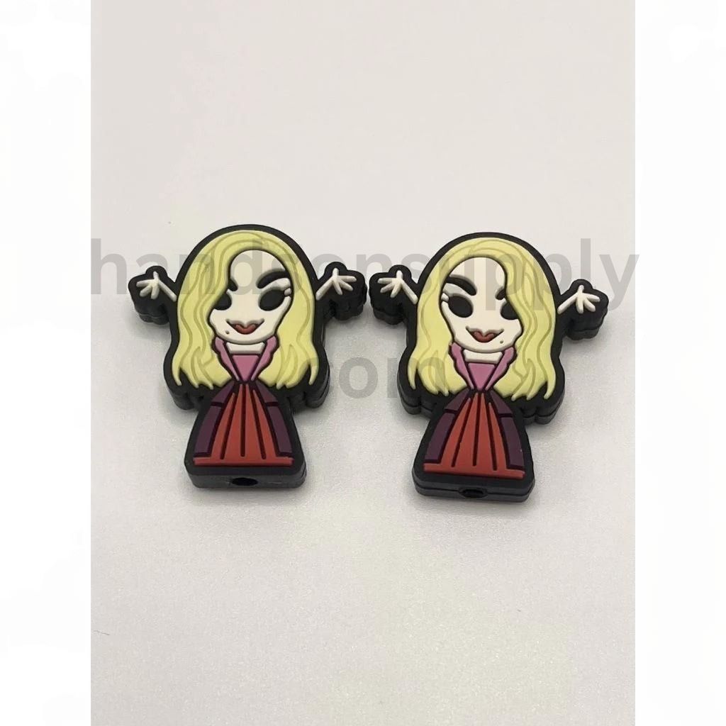 Halloween Sander Sister Hocus Blonde Witch Girl Shape Silicone Focal Beads