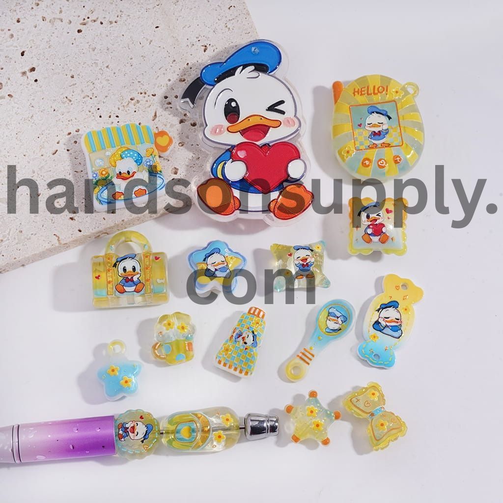 Classic Animated Duck Character Series in Various Shape & Design Acrylic Beads Pendants Random Mix
