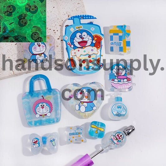 Luminous Japanese Blue Robot Cat Character Series in Various Shape & Design Acrylic Beads Pendants Random Mix