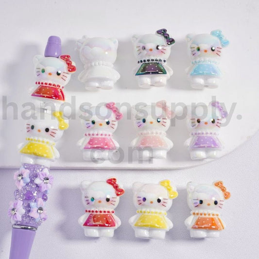 UV Coating Cute Cat with dress and Mini bowknot Acrylic Beads 20*27MM, Random Mix