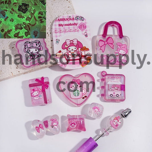 Pink Bunny-Like Girl Character and Coffee Theme Series in Various Shape & Design Acrylic Beads Pendants Random Mix