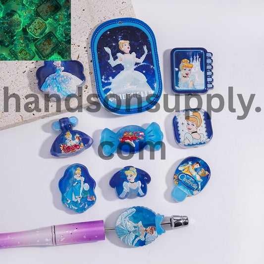 Classic Animation Princess Character Blue Series Design in Various Shape Acrylic Beads Pendants Random Mix